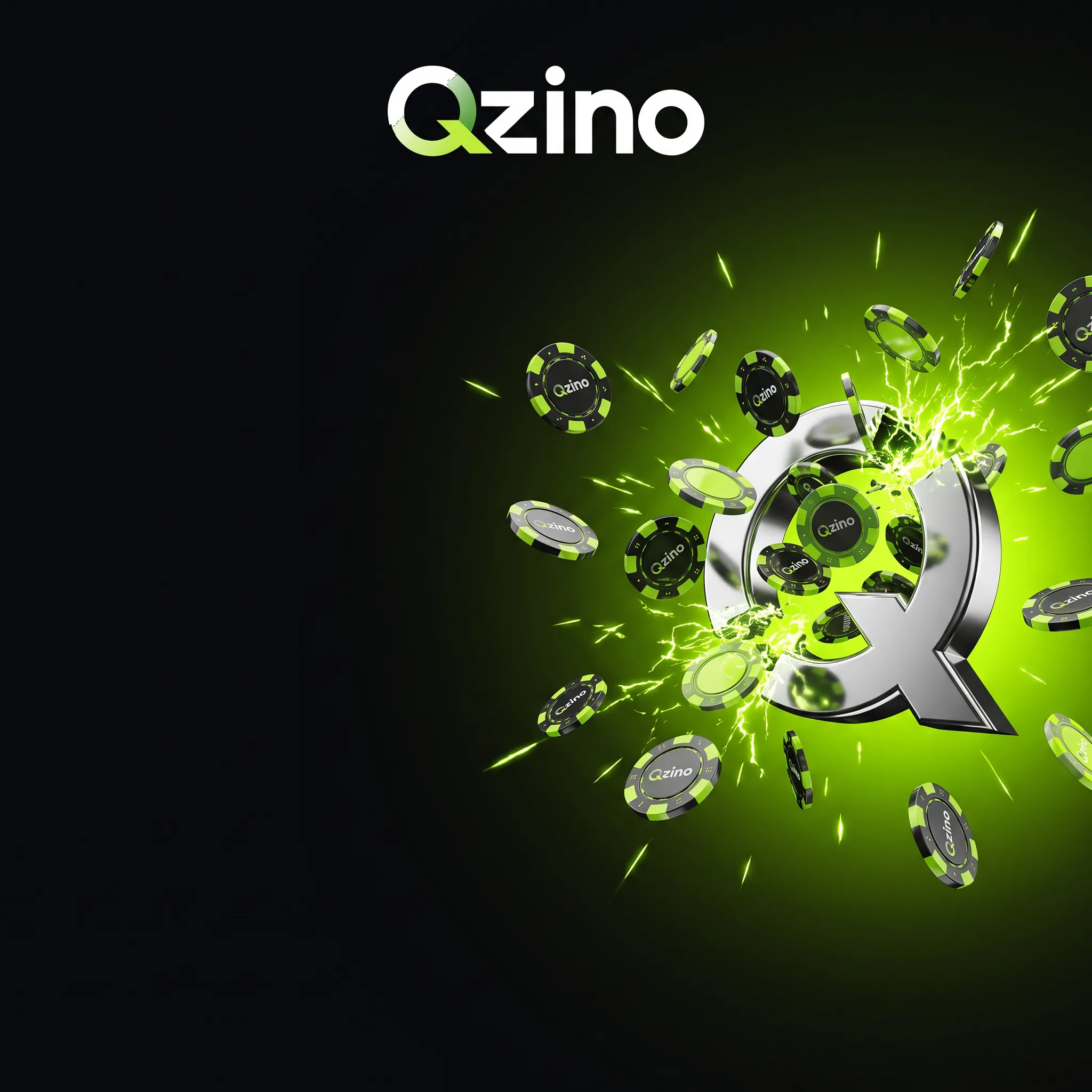Qzino welcome bonus illustration with chrome Q and casino chips